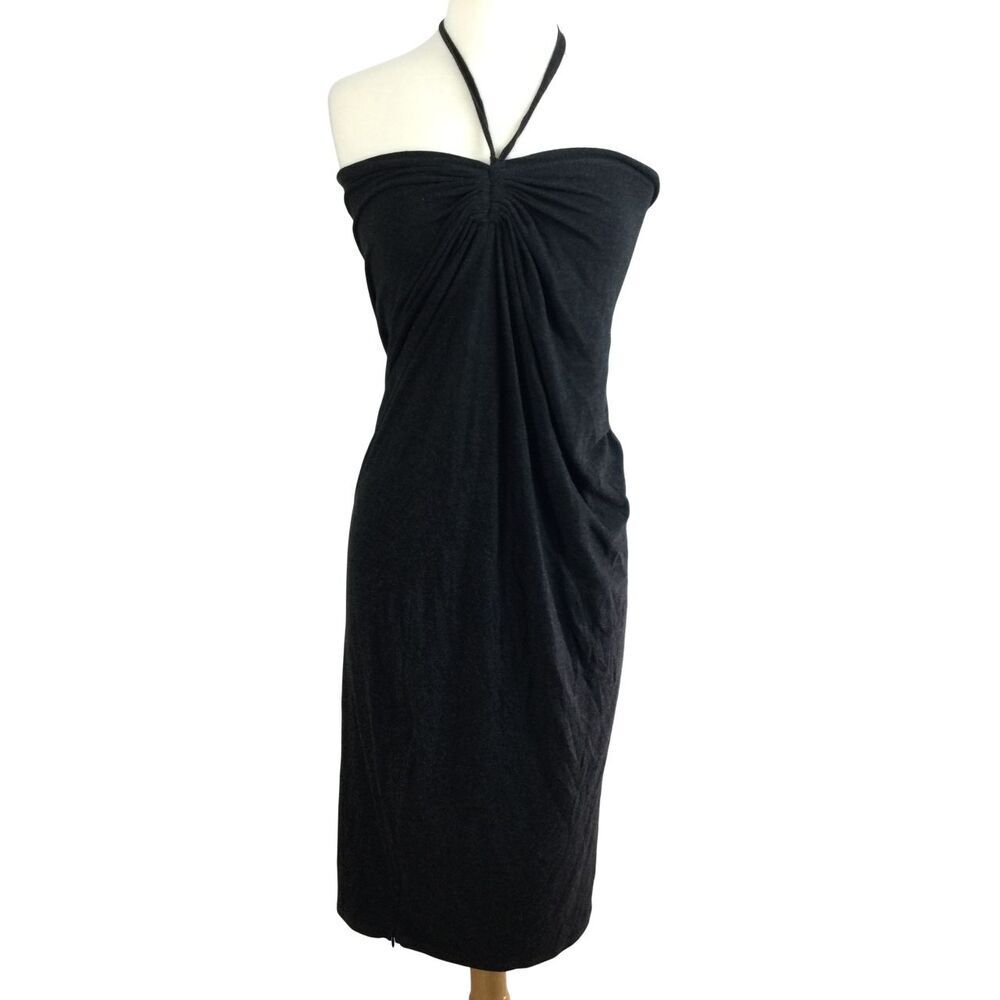 Linda Lundstrom Womens Sleeveless Jersey Halter Dress Charcoal Size 12